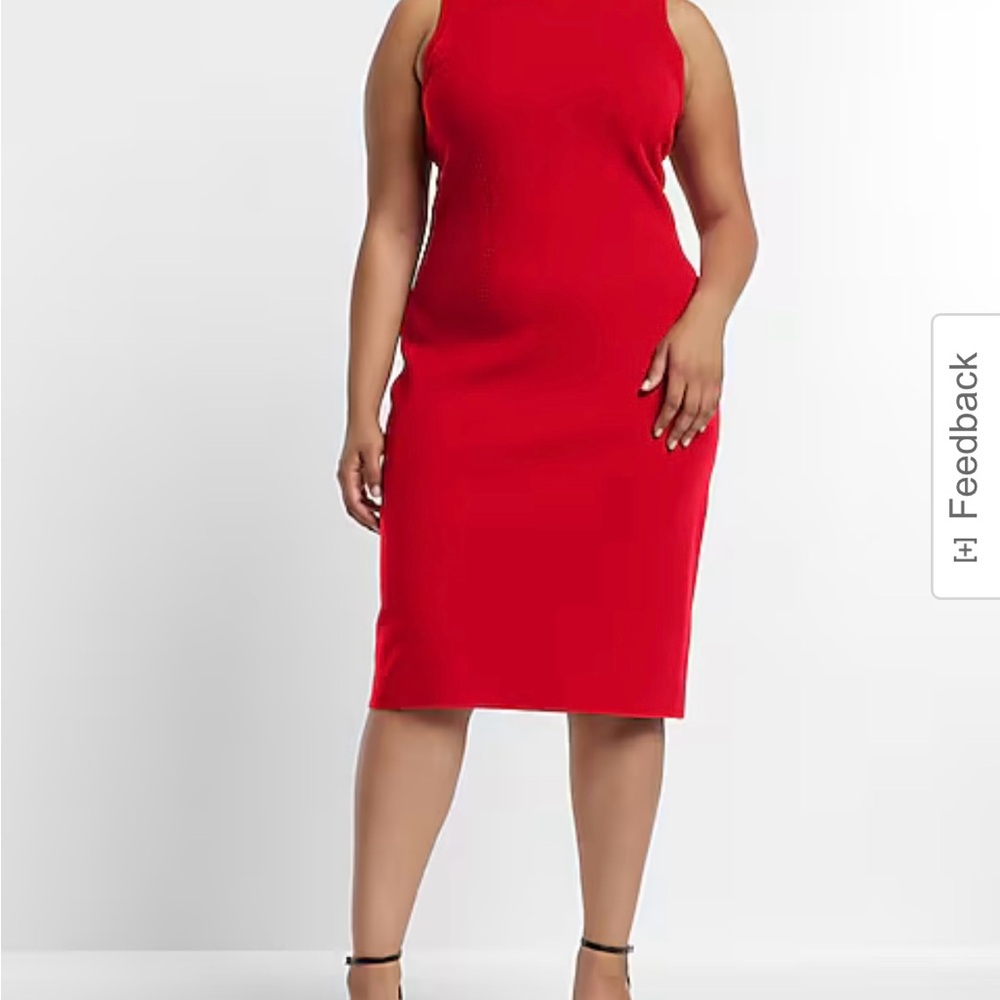 Express Red Halter Sheath Midi Dress